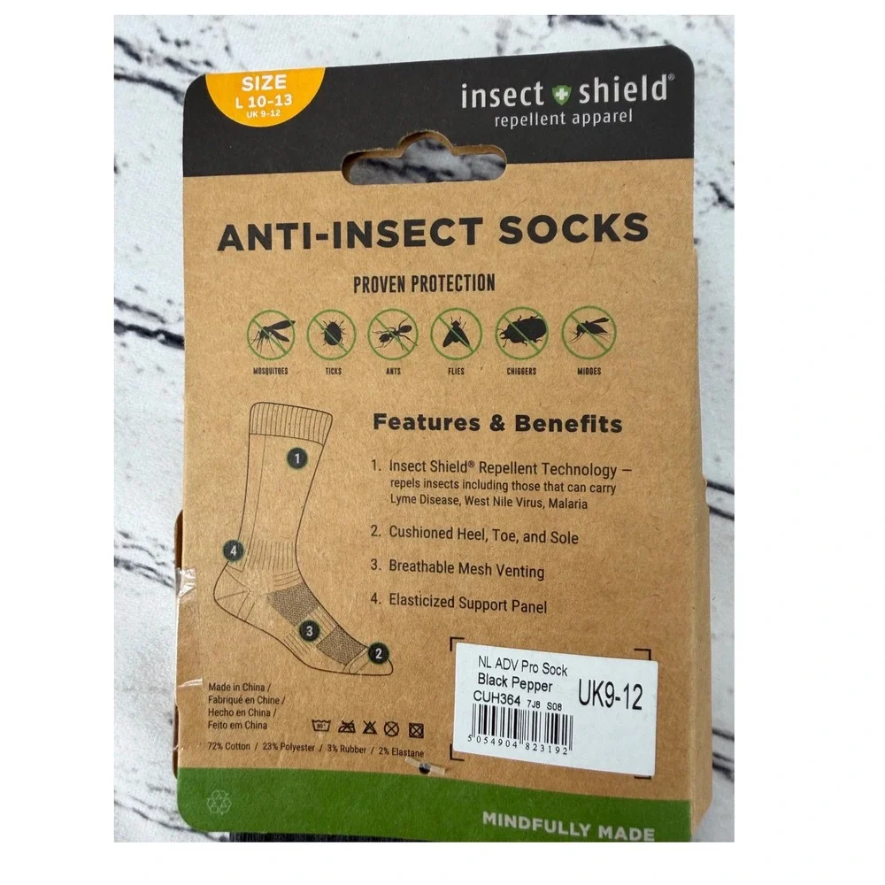 NEW Craghoppers Mens NL ADV Pro Anti-Insect Socks Black Pepper Insect Shield L